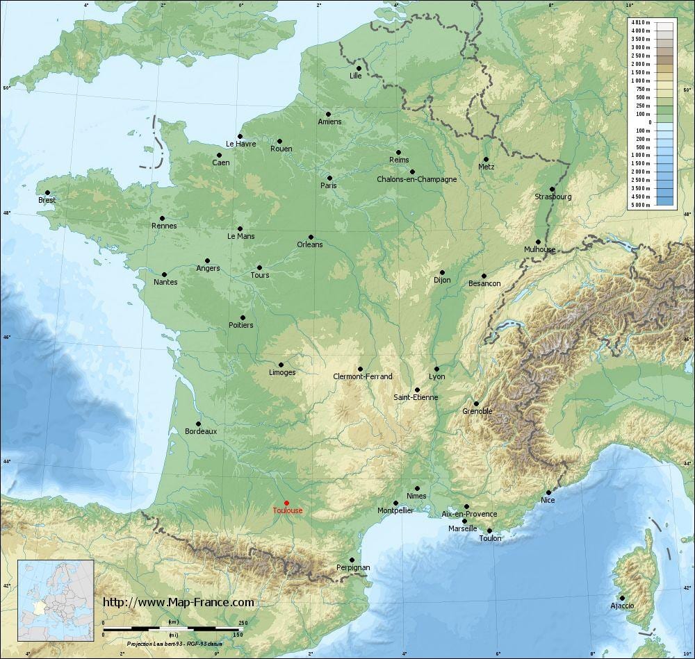 geografiske kart av Toulouse