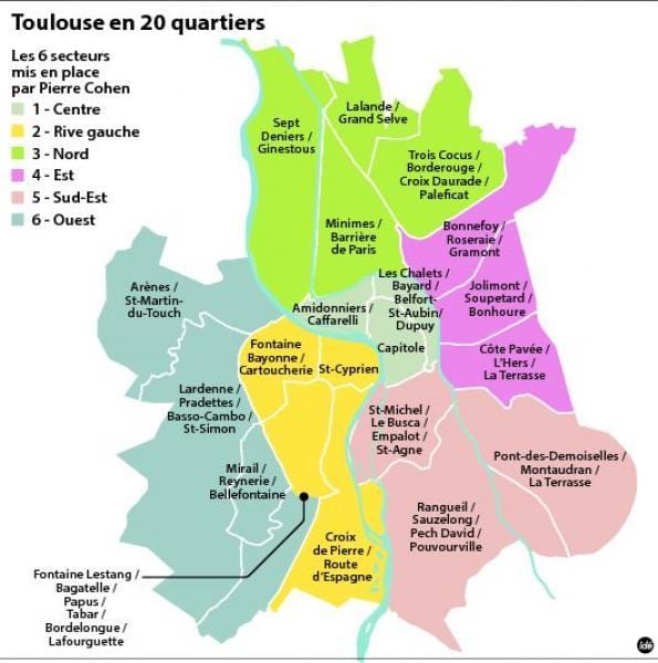kart av Toulouse nabolaget