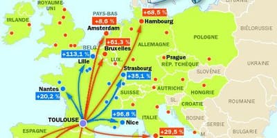 Kart av Toulouse destinasjoner airport