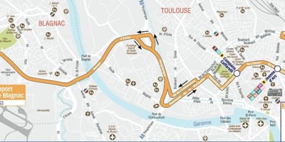 Kart av Toulouse airport shuttle rute 